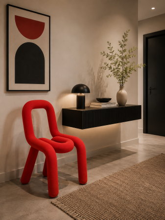 TABURETE - Scaun ZW207-004, cadru metalic și tapițerie catifelată, design tubular modern, roșu/albastru/negru