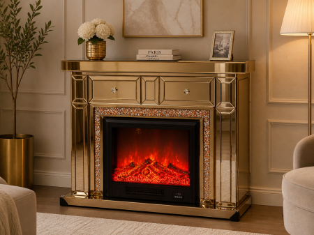 SEMINEE - Semineu electric HL04 sticla oglinda maro elegant si crom 120 cm