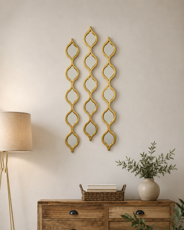 OGLINZI - Set 3 oglinzi decorative model 7001, rame aurii, formă curbată, 87 cm