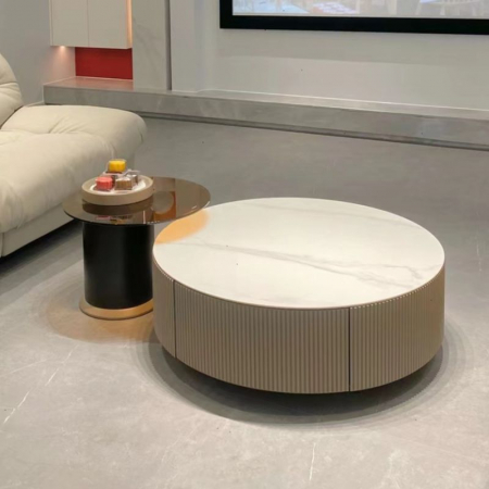 Set Măsuțe Cafea B07 din MDF și Marmură Compozit – 2 piese, cu Sertar și Tavă Integrată [1]