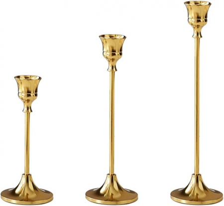 DECORATIUNI - Set 3 sfeșnice CC8805 – metal auriu, elegant și versatil
