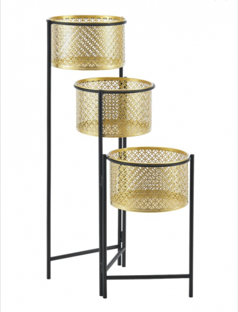 Suport plante cu 3 ghivece 70475 – metal auriu și negru, elegant și practic [1]