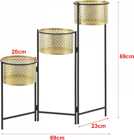 Suport plante cu 3 ghivece 70475 – metal auriu și negru, elegant și practic [2]