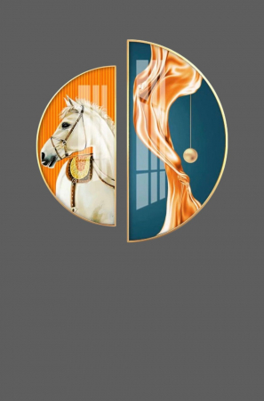 Set tablouri BY012 Yin & Yang – Cal alb și val roșiatic, rame aurii [1]