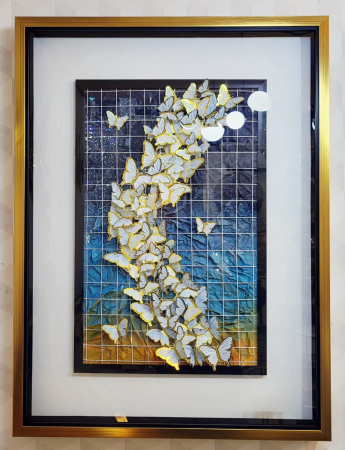 TABLOURI - Tablou decorativ 3D cu fluturi cod 25203, ramă aurie, design artistic modern