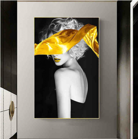 TABLOURI - Tablou decorativ 70x100 cm – Femeie vintage cu panglică aurie