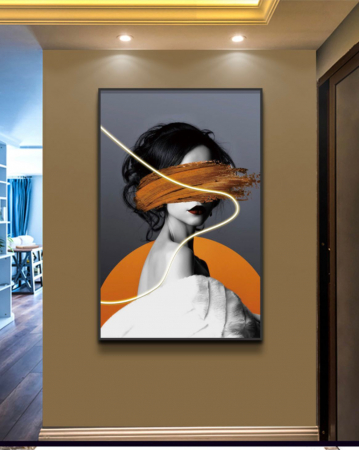TABLOURI - Tablou LED 80x120 cm – Portret feminin artistic, ramă neagră