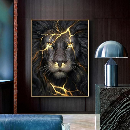 TABLOURI - Tablou modern 80x80 cm – Leu regal cu accente aurii
