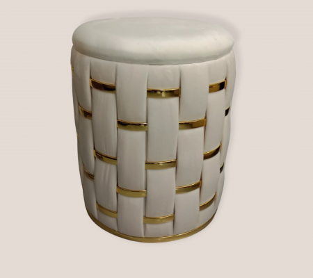 SCAUNE SI MESE - Taburet ZW 026177 crem și auriu, 45 cm, design elegant și versatil