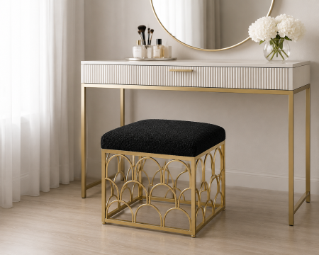 TABURETE - Taburet ZW025-100 S Metal Auriu cu Tapițerie Bouclé Albă