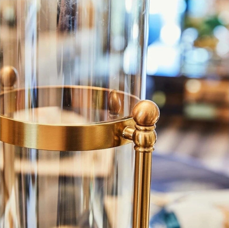 Vază decorativă model 8819, metal auriu & sticlă aurie, formă cilindru, 36 cm [3]