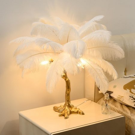 VEIOZE SI LAMPADARE - Veioză HJ1096 T – Eleganță cu Abajur din Pene