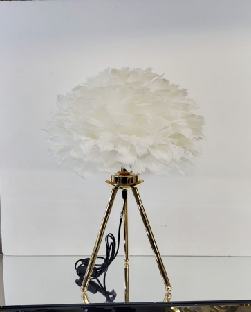 Veioză ZL19289 din pene pe trepied auriu, Ø40 cm, H55 cm – alb/negru [1]
