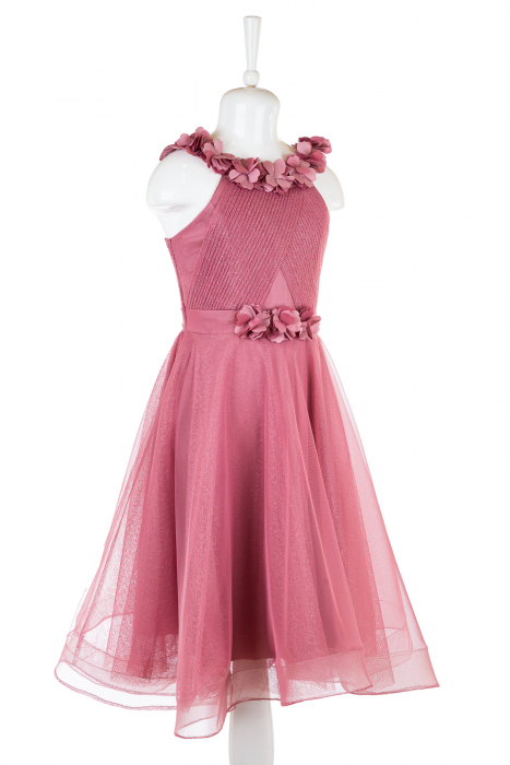 Rochie elegantă scurtă cu flori roz inchis [1]