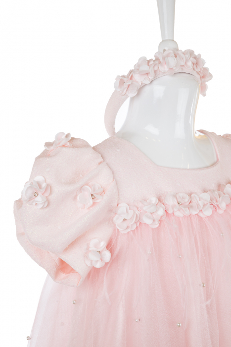 Rochie fetițe elegantă cu volănașe din tulle roz [2]