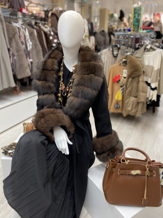 Palton cu guler de blana naturala maro [3]