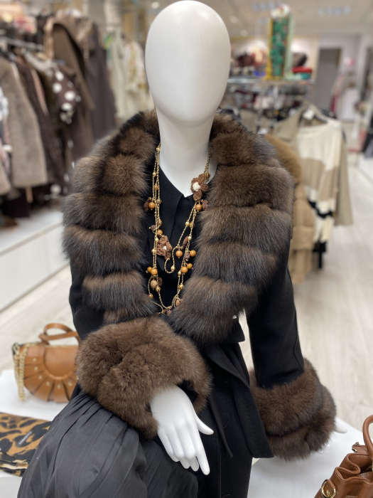 Palton cu guler de blana naturala maro [2]