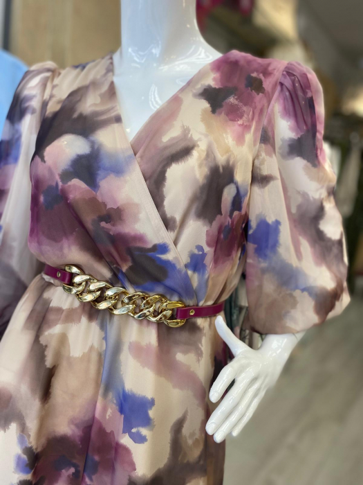 Rochie casual  midi din voal și curea în talie [3]