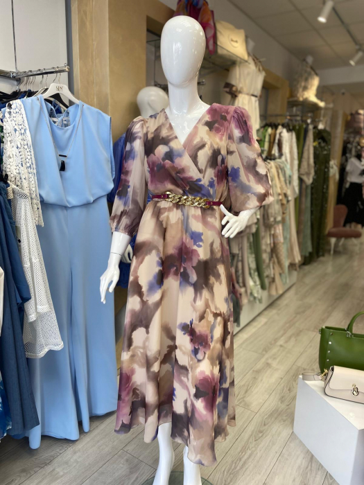 Rochie casual  midi din voal și curea în talie [1]