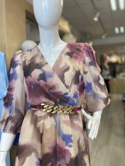 Rochie casual  midi din voal și curea în talie [2]