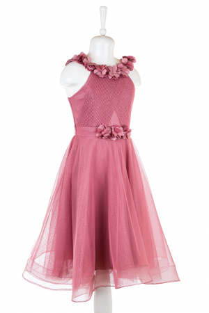 Rochie elegantă scurtă cu flori roz inchis [0]