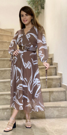 Rochii dama casual - Rochie dama voal maro cu bej
