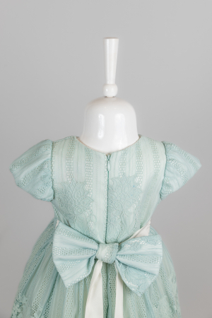 Rochie elegantă cu mânecă scurtă, aspect dantelat și aplicații florale, verde mentă, 3 piese [3]