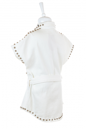 Rochie chic din denim, albă cu capse și perle [2]