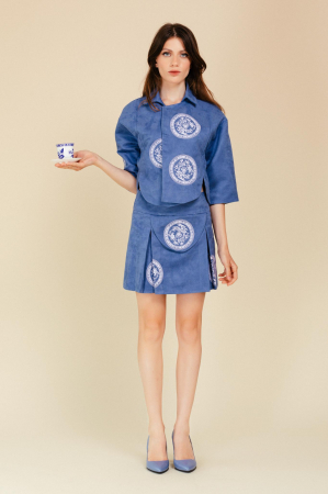 NEW: Veselă - Fustă mini EMBROIDERED TEA albastră