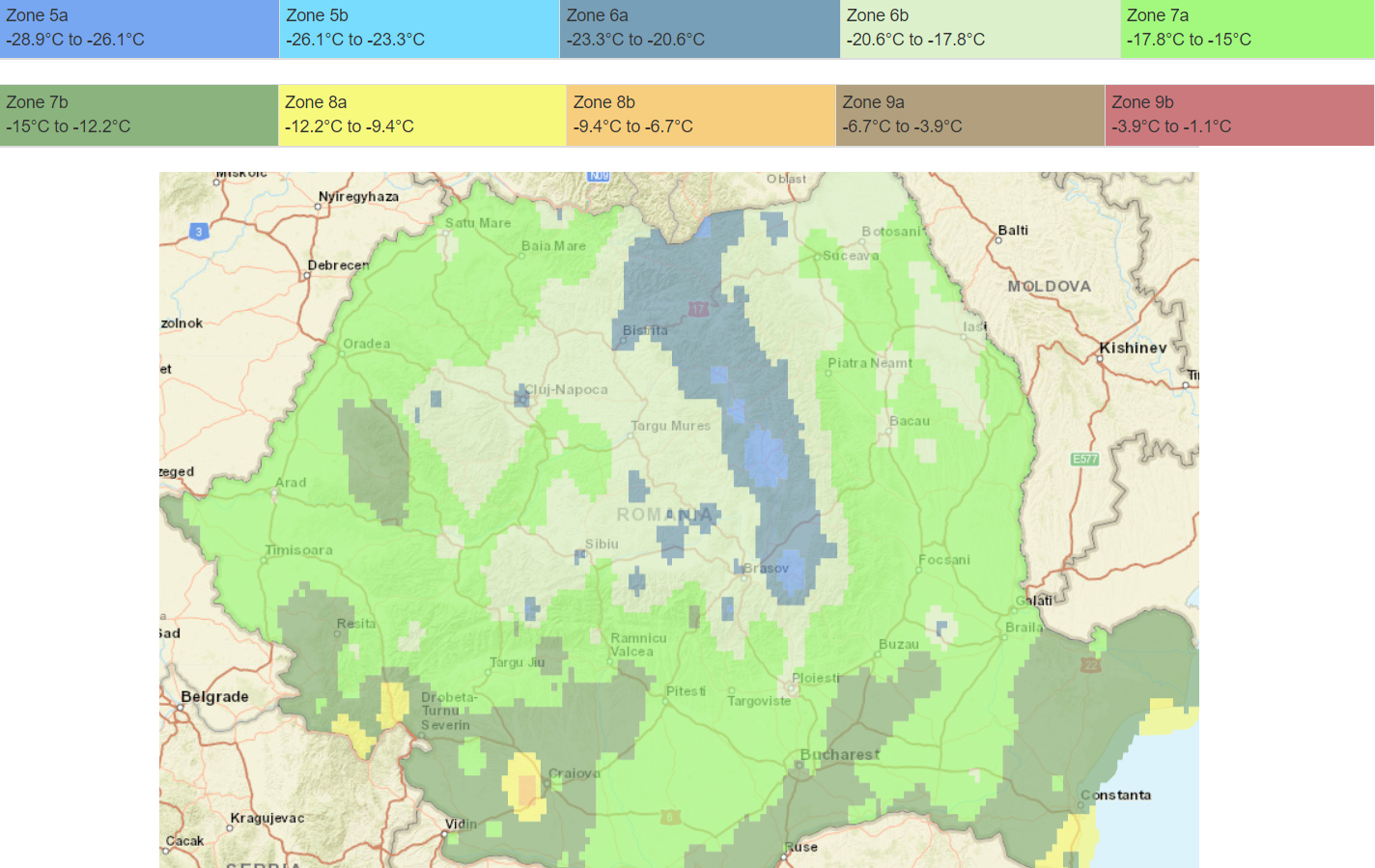 Clasificarea zonelor climatice pentru ingrijirea plantelor in Romania - "Plant hardiness zones Romania"