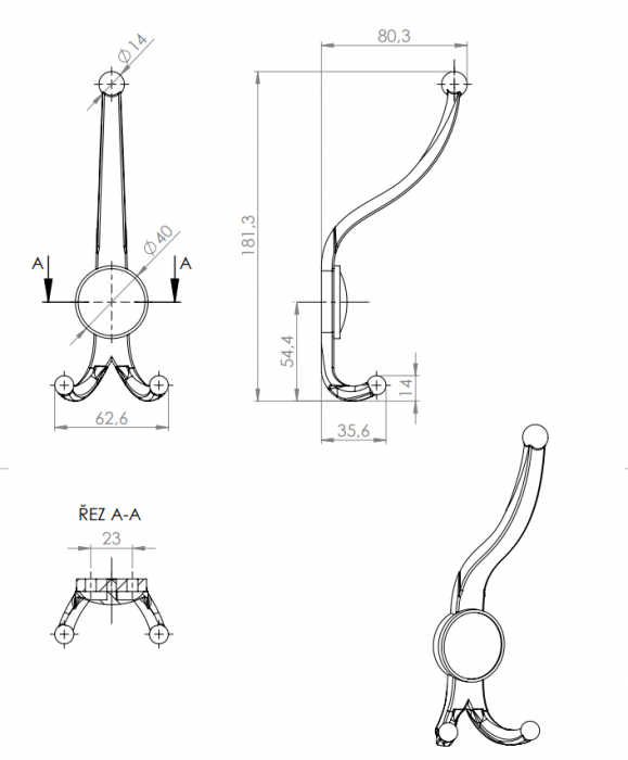 Agățătoarea pentru cuier Murero Hook 72 x 188 mm [5]