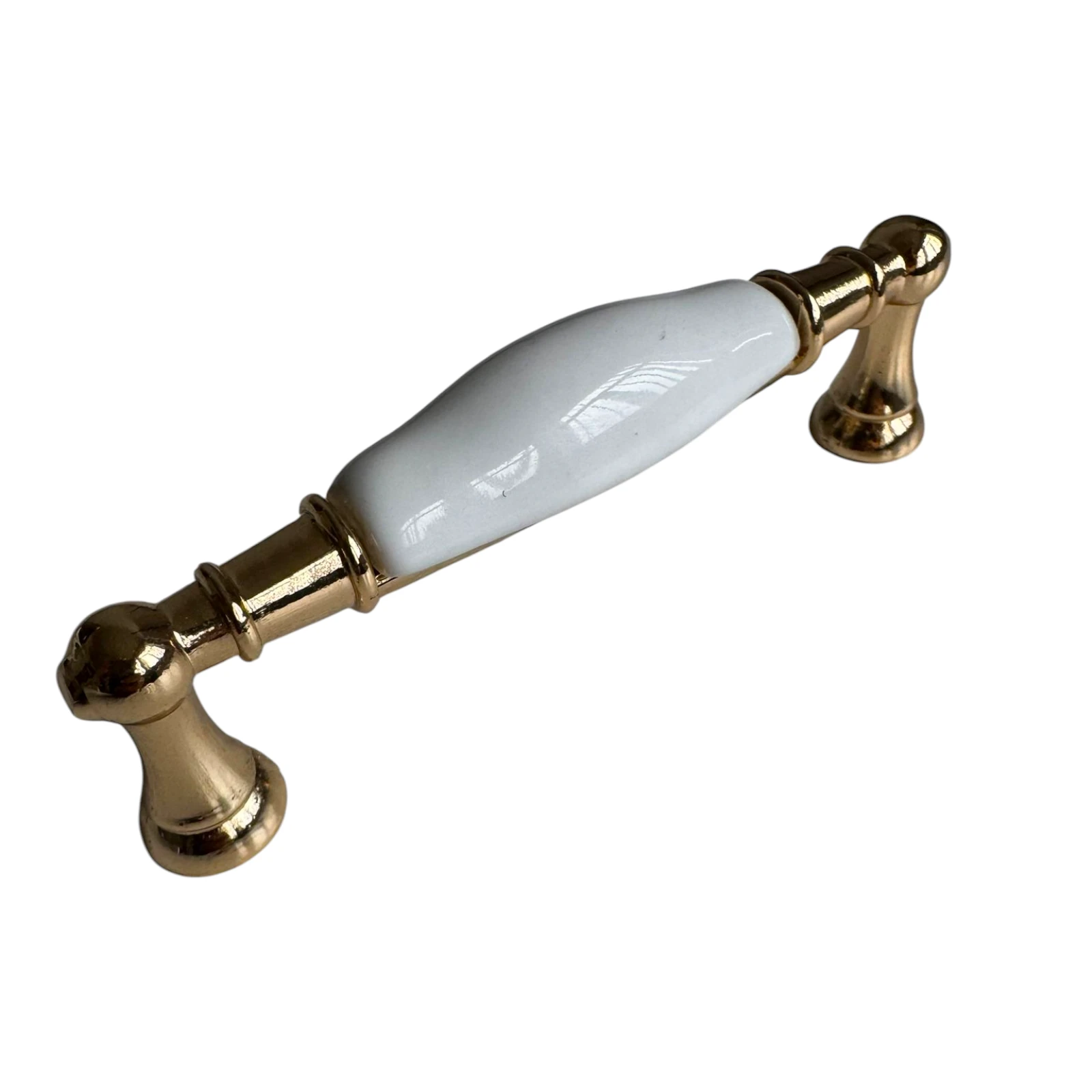 Maner mobilier Vintage ceramic alb cu capete metalice - 96 mm [6]