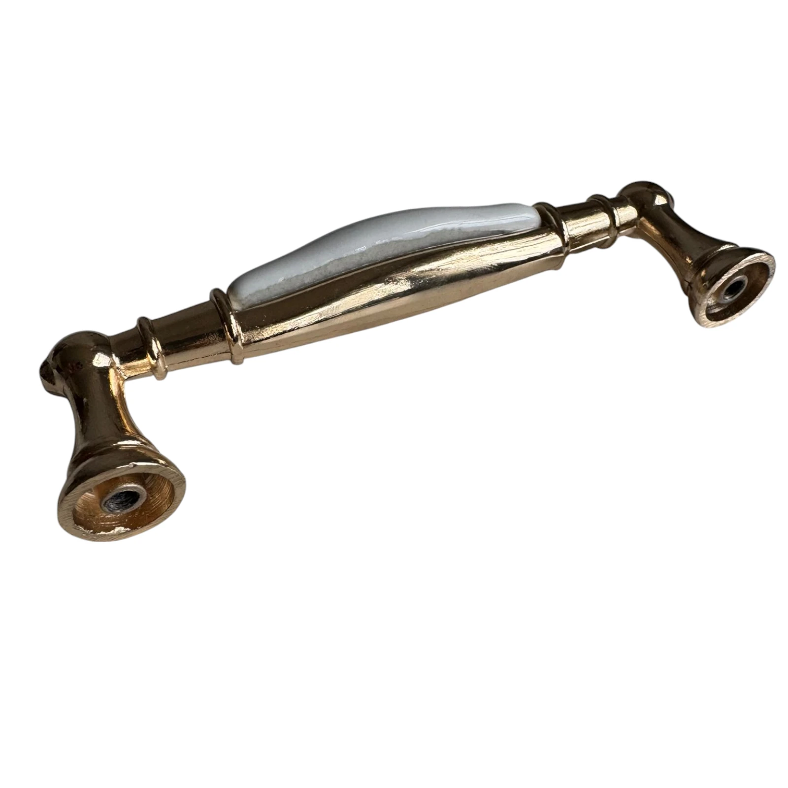 Maner mobilier Vintage ceramic alb cu capete metalice - 96 mm [3]