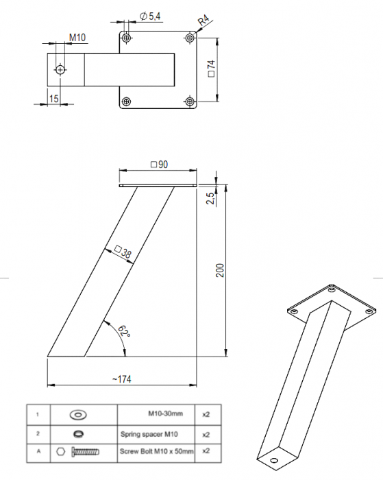 Set 2 Picioare/Console metalice  ∠62° [2]