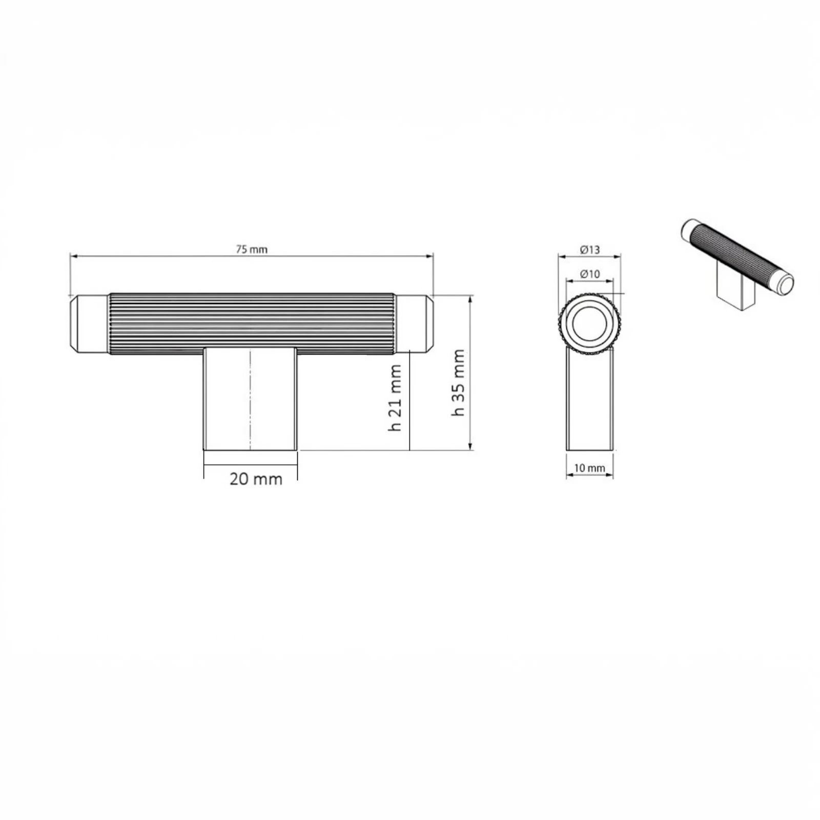 Buton metalic West Deluxe cilindric și striat - tip T [2]