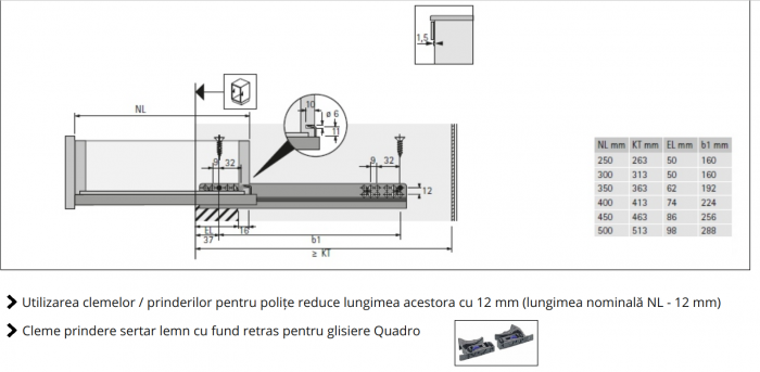 Glisiere soft close Quadro Q25 extragere Parțială, marca Hettich [4]