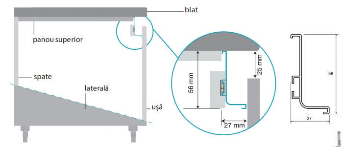 Profil GOLA ,,L "(J) 4.1m  finisaj negru/alb/inox, marca OPES, pentru montaj sub blat [3]