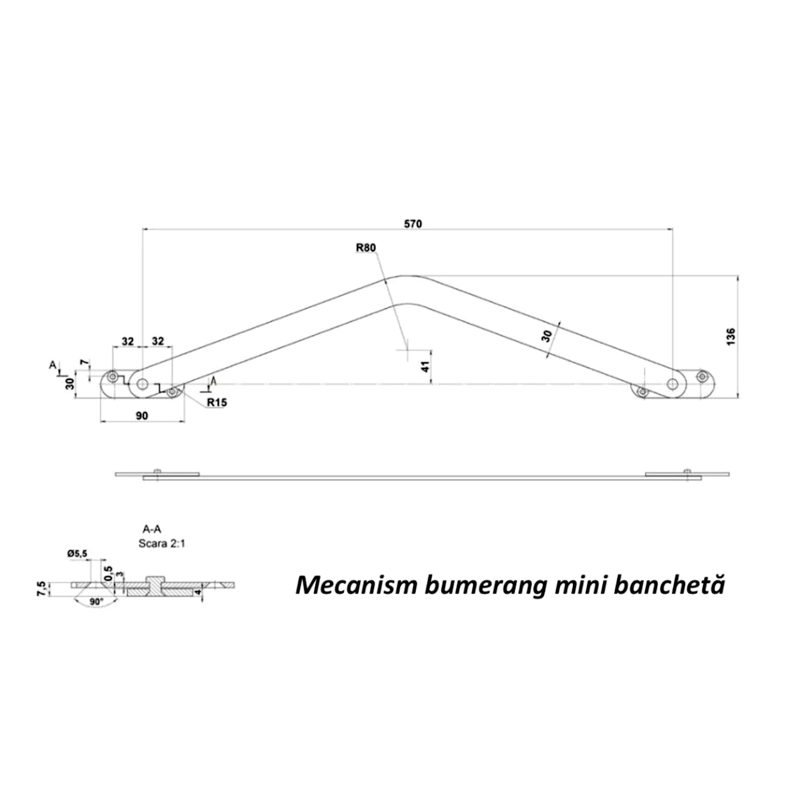 Mecanism articulat tip bumerang pentru mini banchetă – rabatare șezut [2]