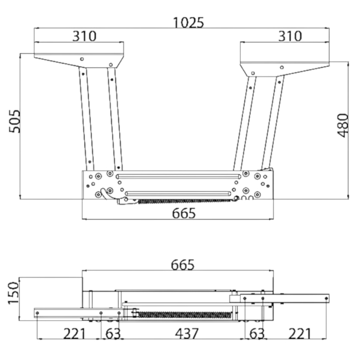 Mecanism masă rabatabilă h 400 mm transformabil h 740 mm (cu blocaj) [8]