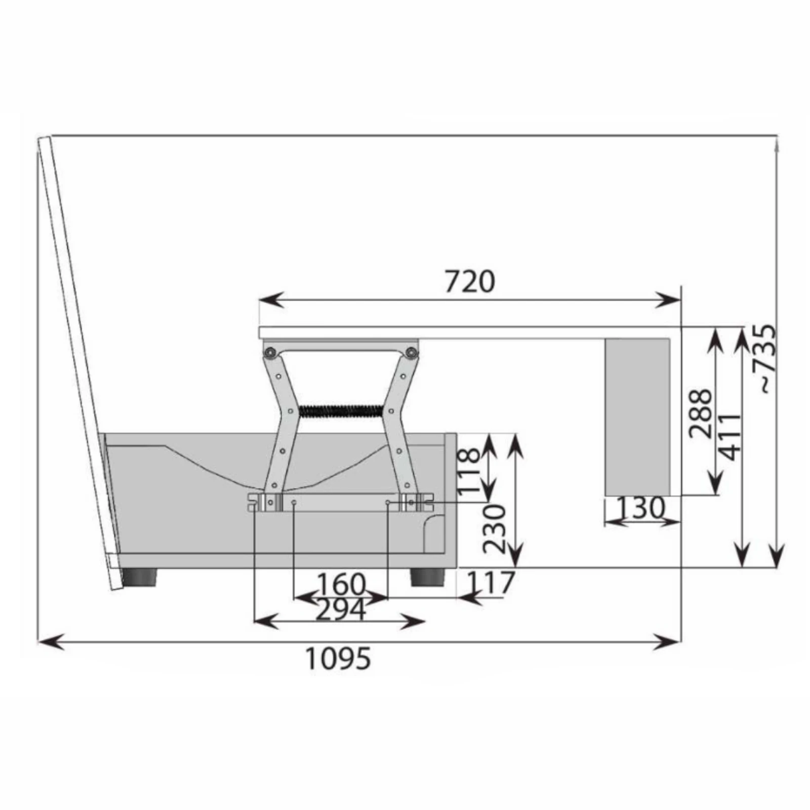 Mecanism ridicare canapea VG tip foarfecă cu arc – pentru ladă depozitare H 279 mm / H 228 mm [4]
