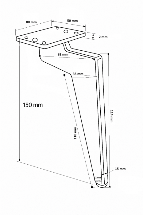 Picior mobilier ZENO VG h 150 mm [2]