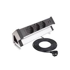 Sistem Desk Box cu 3 prize Schuko și 1 port încărcător USB dublu tip A [2]