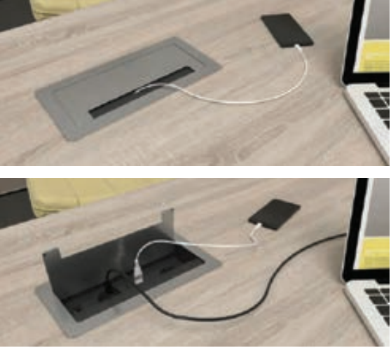 Sistemul  încorporabil Desk Inbox cu 2 prize Schuko, 1 port încărcător HDMI, 1 port încărcător RJ45, 1 port încărcător USB tip A [8]