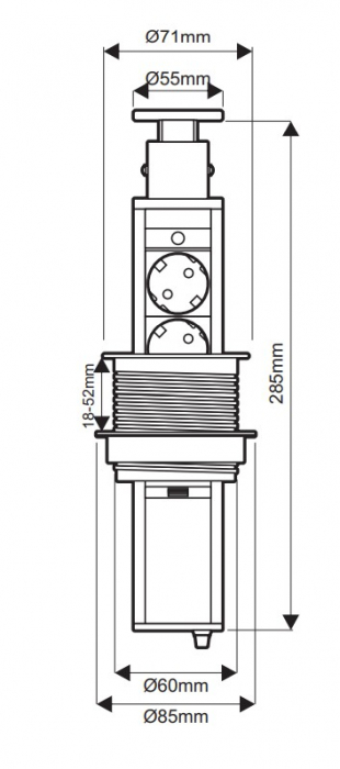 Sistemul  încorporabil Lift Box tip turn  retractabil cu 3 prize Schuko [3]