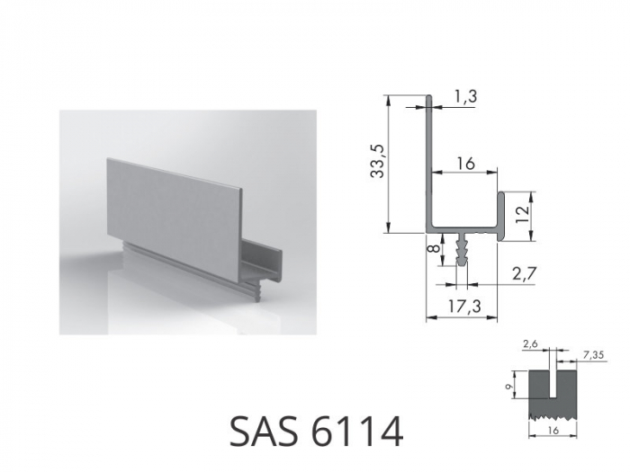 Profil mâner SAS 6114 din aluminiu - pentru fronturi [2]