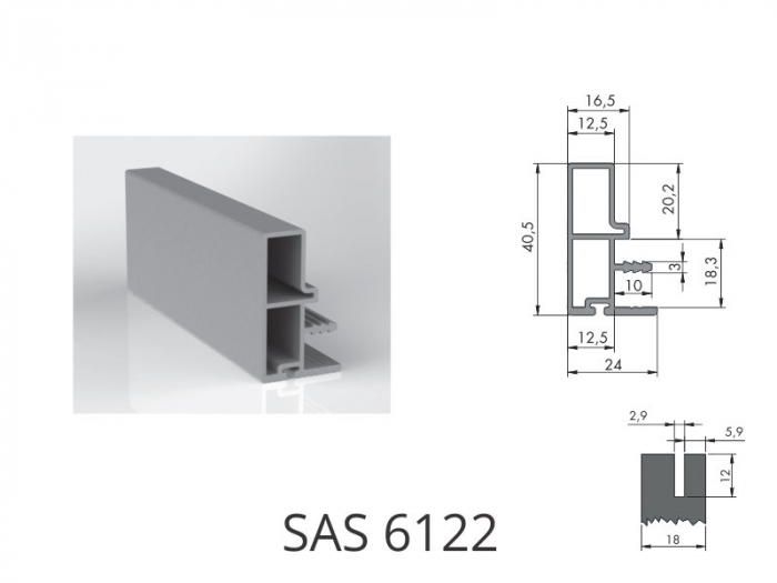 Profil mâner SAS 6122 din aluminiu pentru uși glisante aplicate [2]