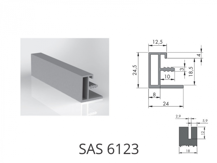 Profil mâner SAS 6123 din aluminiu pentru uși glisante aplicate [2]
