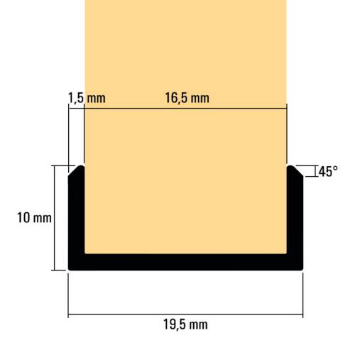 Profil aluminiu tip 'U'  -  laturi egale și margini teșite – Argintiu mat [3]