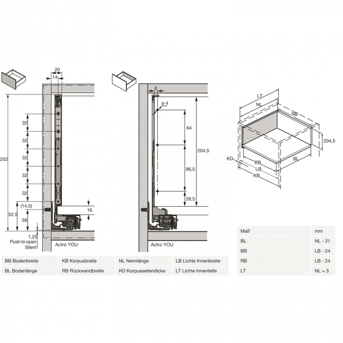 Sertar  AvanTech You laterale Metalice h 251 și Amortizare, marca Hettich [5]