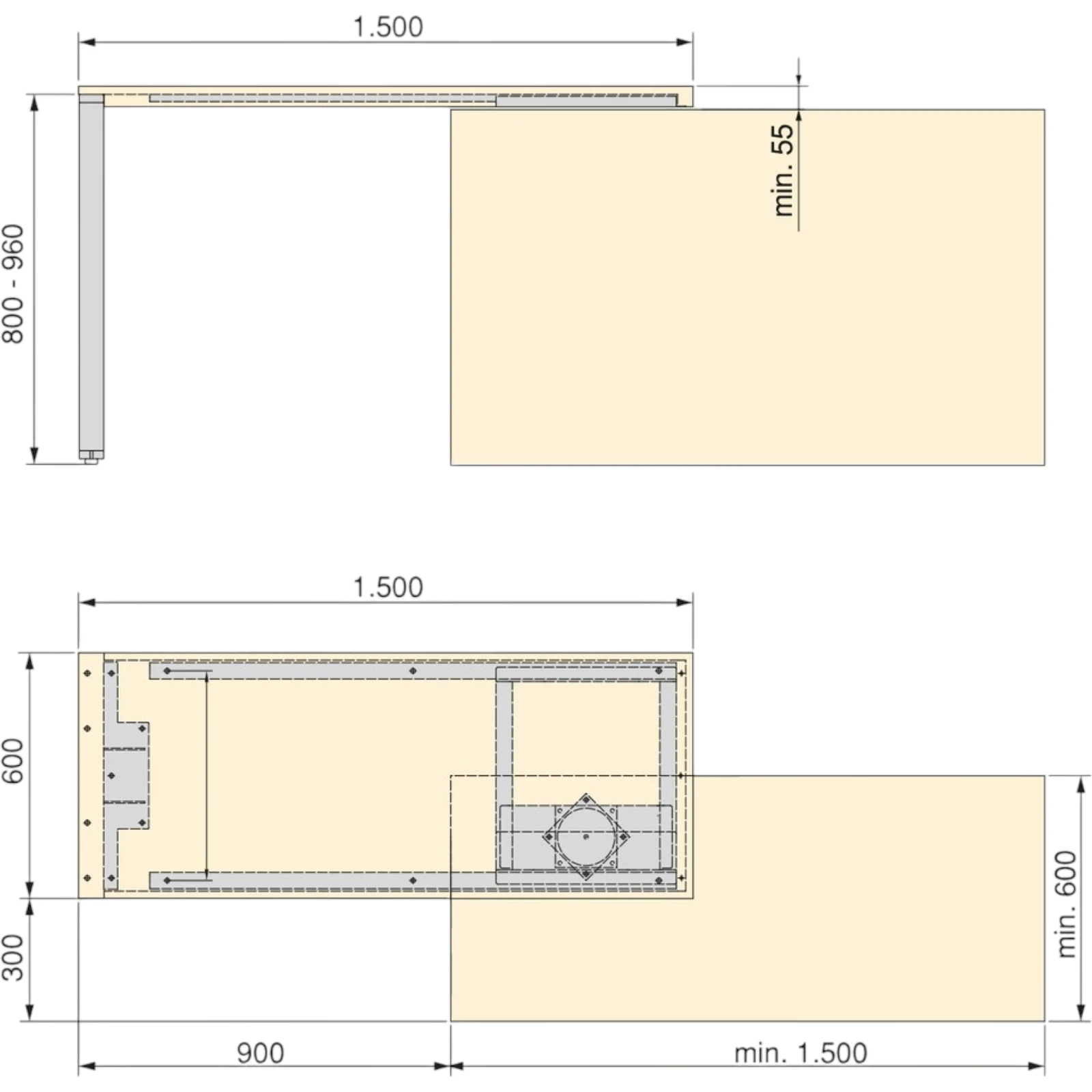 Sistem masă glisantă și rotativă Sestante 180° cu picior telescopic reglabil [6]